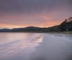 Beach and sunset at Cloudy Bay, Bruny Island