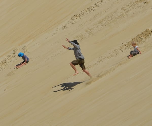 children running down Henty Dunes